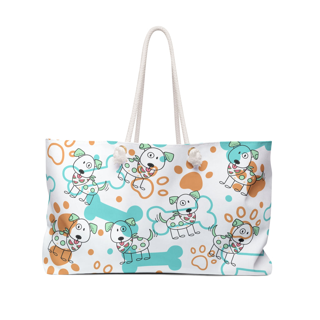 Cute Puppy Pattern Weekender Bag — Dog Bones & Paws Travel Tote