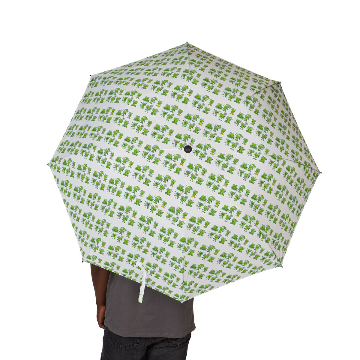 Foldable Umbrella — Rainy Day Frogs Pattern Compact Semi‑Automatic Rain Umbrella