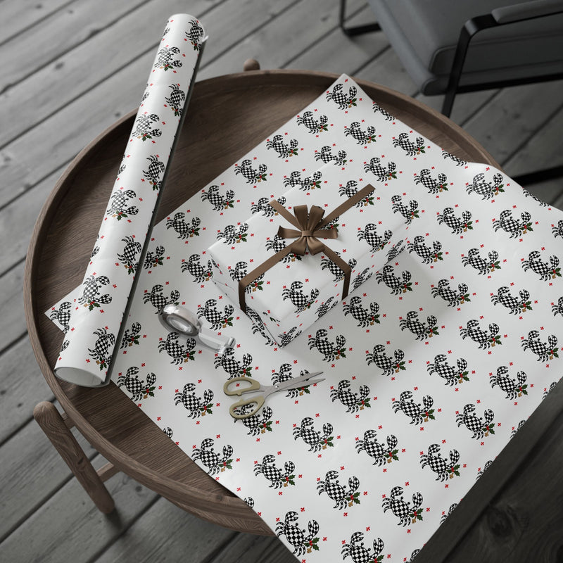 Cajun Christmas Checkered Crab Wrapping Paper-zoom-