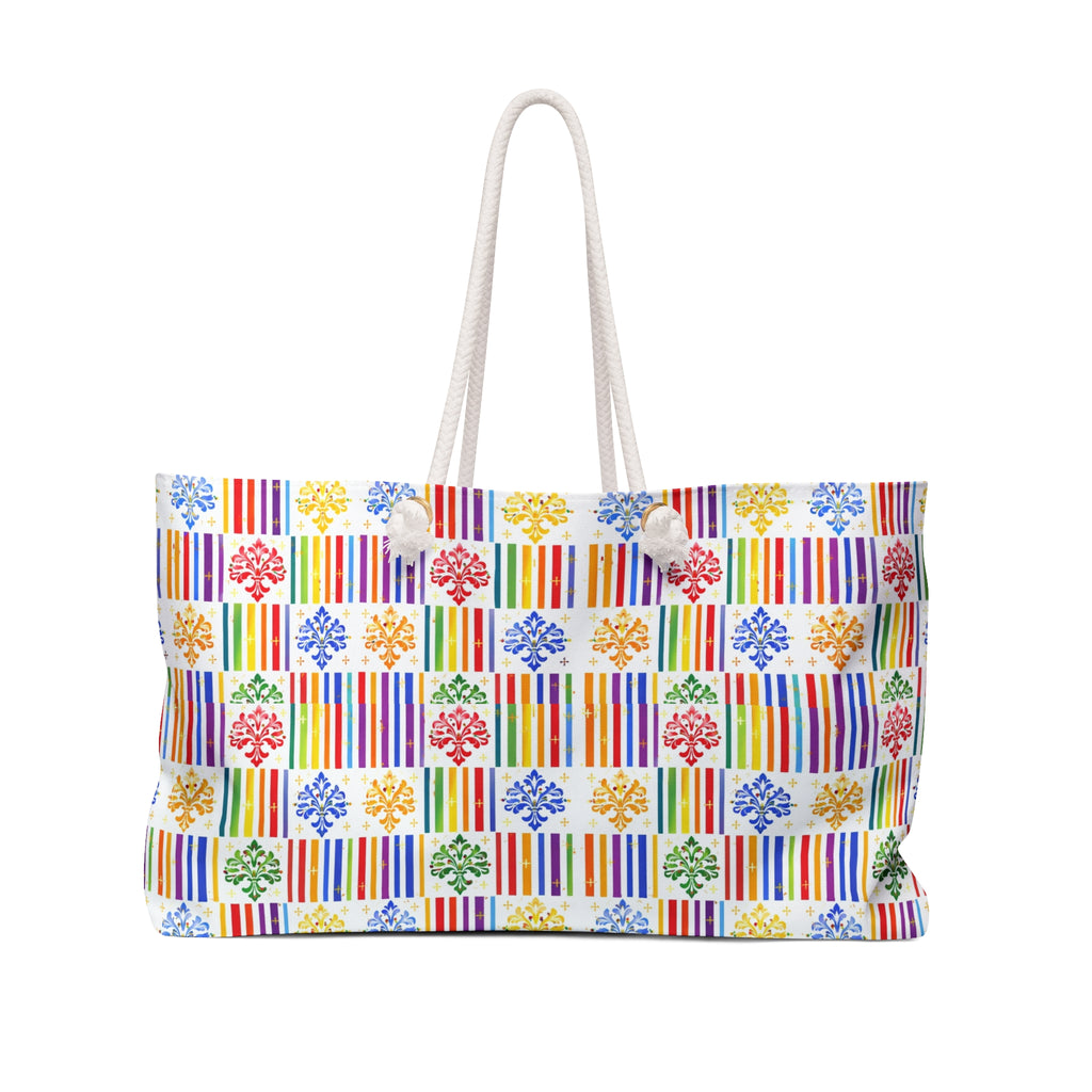 Colorful Striped Floral Weekender Bag – Large Travel Tote for Beach & Weekend Getaways