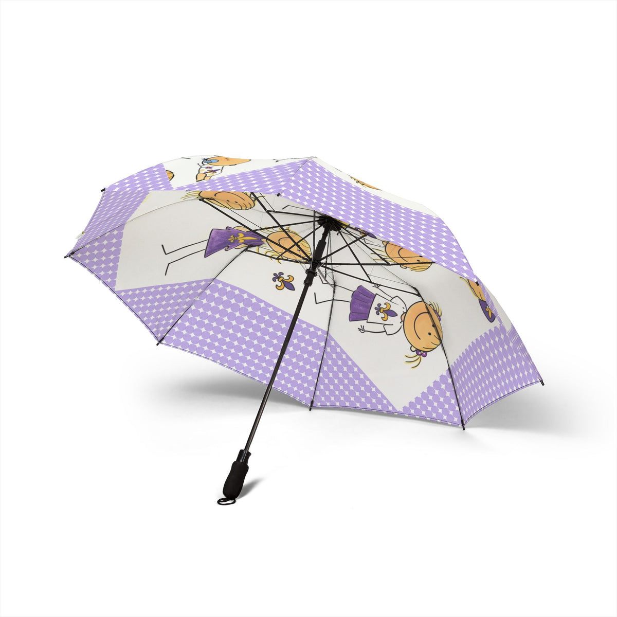 Cute Purple Kids Umbrella — Stick Figure Girls Pattern Semi-Automatic Foldable Umbrella