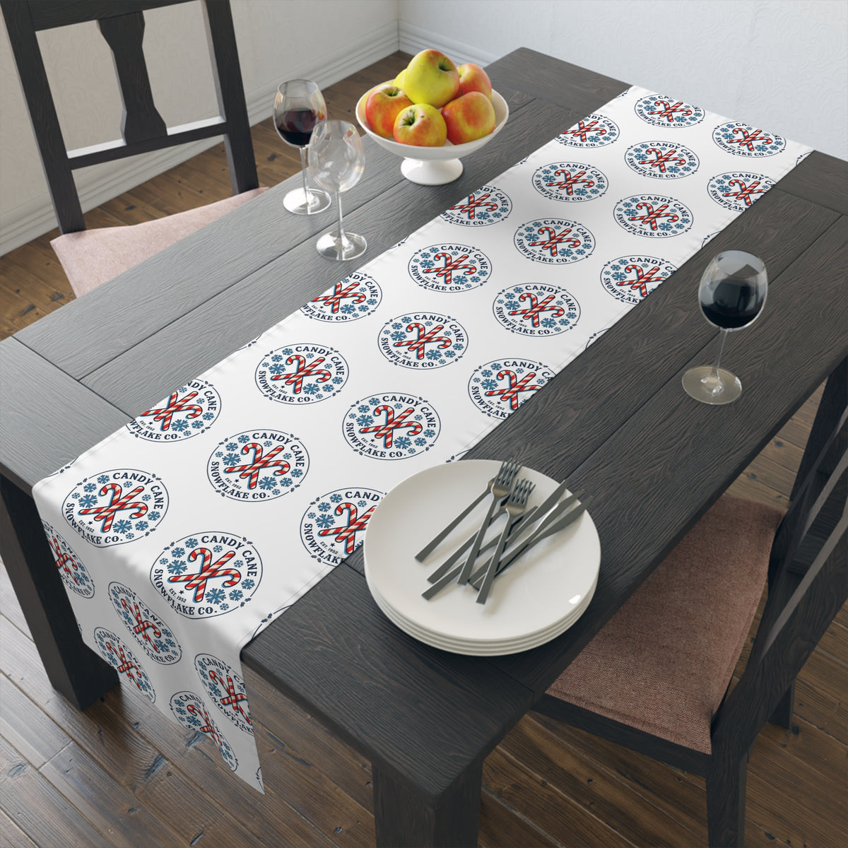 Holiday Candy Cane Logo Table Runner - Festive Christmas Dining Decor