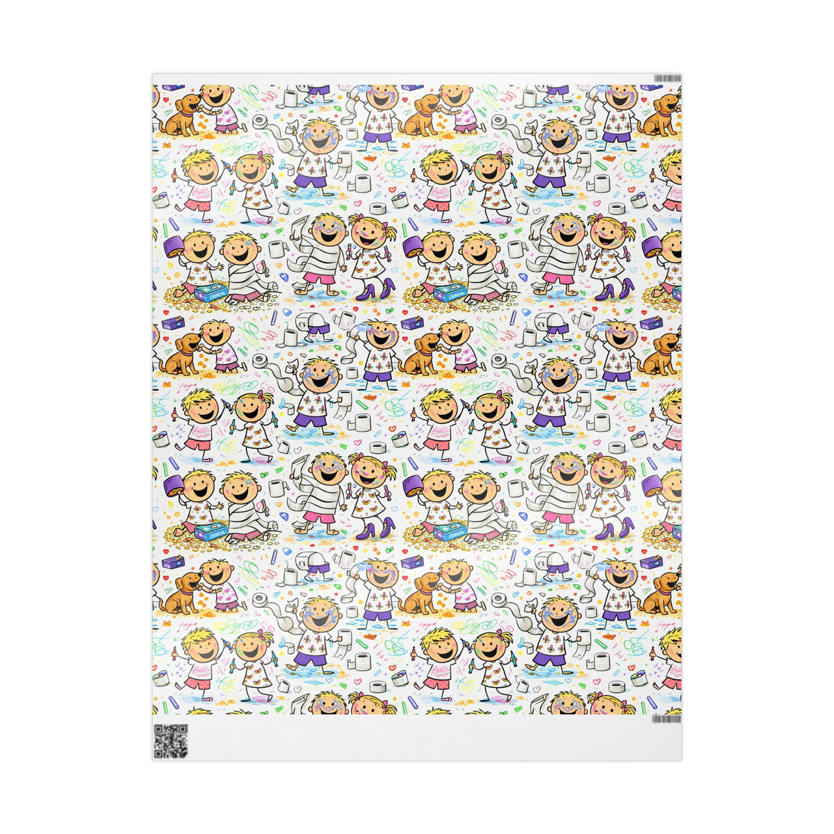 Wrapping Paper Roll — Colorful Kids Doodle Pattern, Fun Birthday & Party Gift Wrap