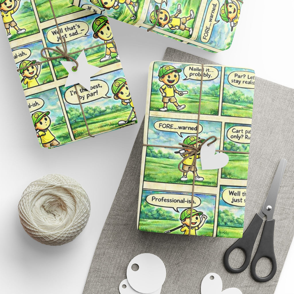 Comic Golf Wrapping Paper — Whimsical Kids Birthday Gift Wrap