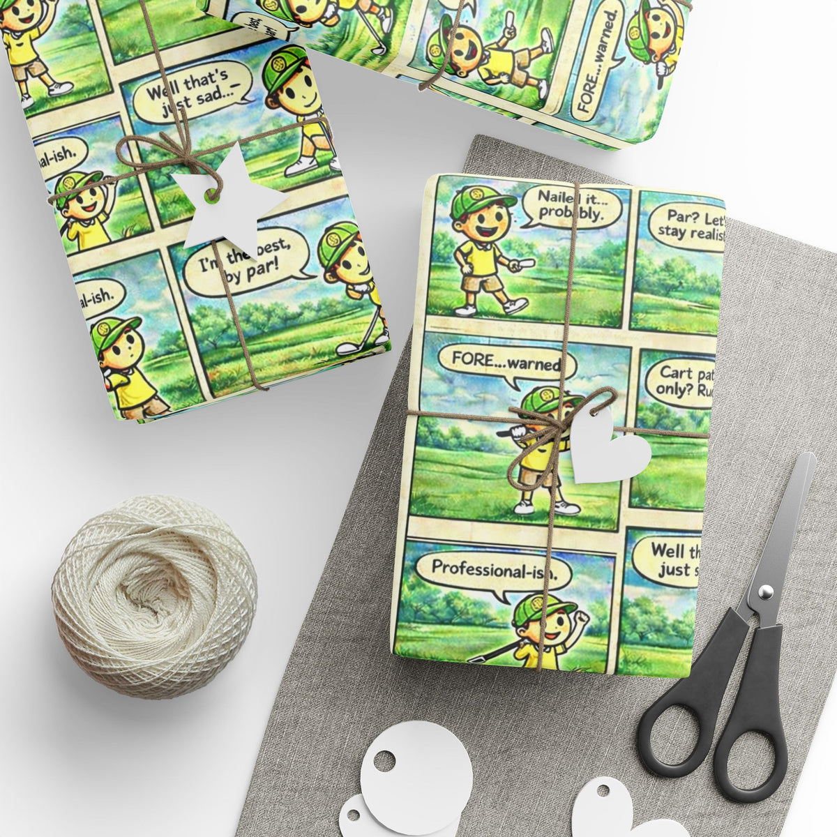 Comic Golf Wrapping Paper — Whimsical Kids Birthday Gift Wrap