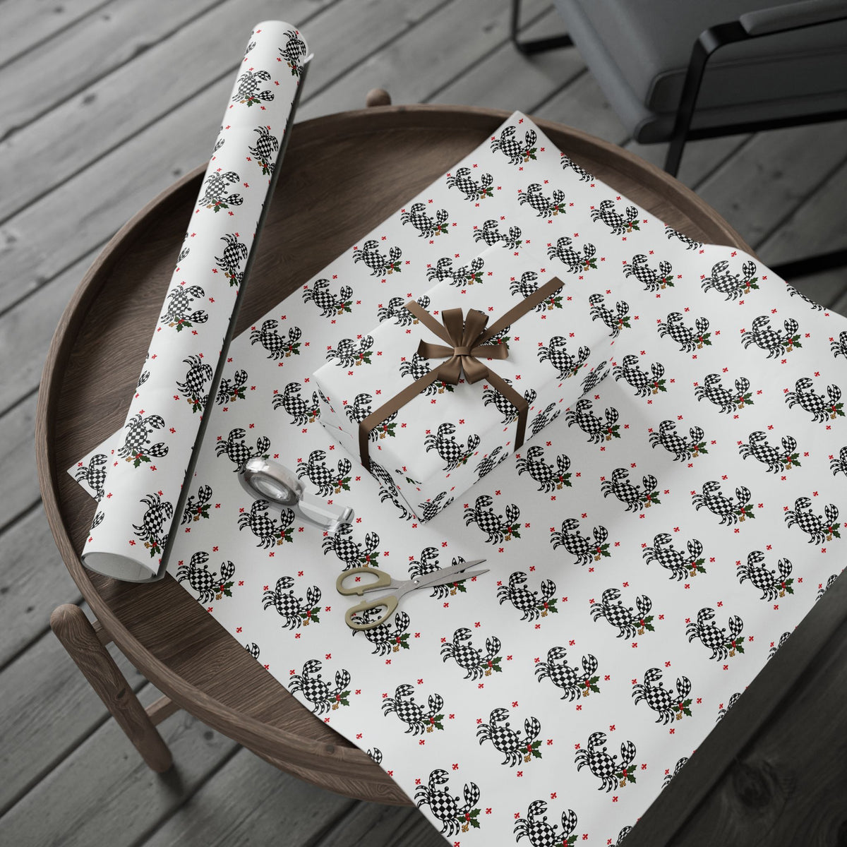 Cajun Christmas Checkered Crab Wrapping Paper-zoom-21