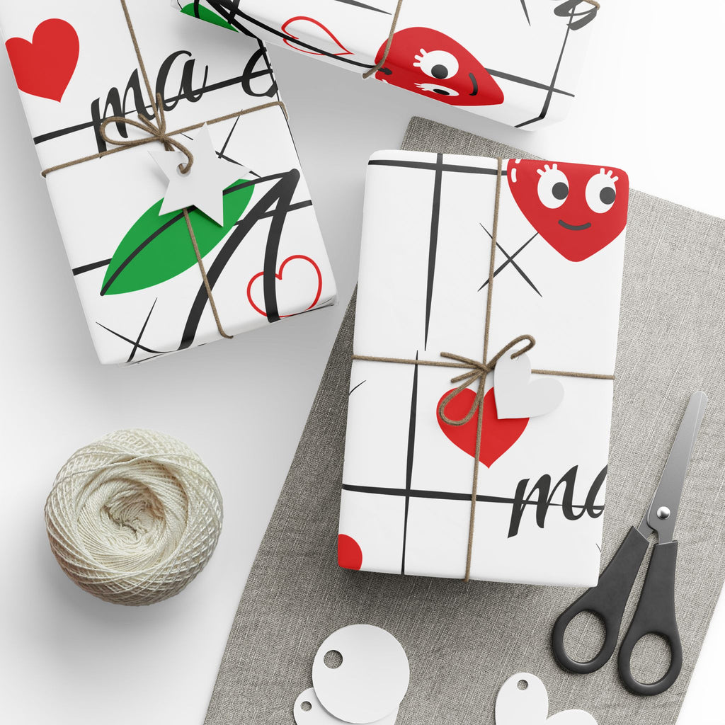 Cherry 'Ma Chérie' Wrapping Paper — Romantic Heart Pattern Gift Wrap