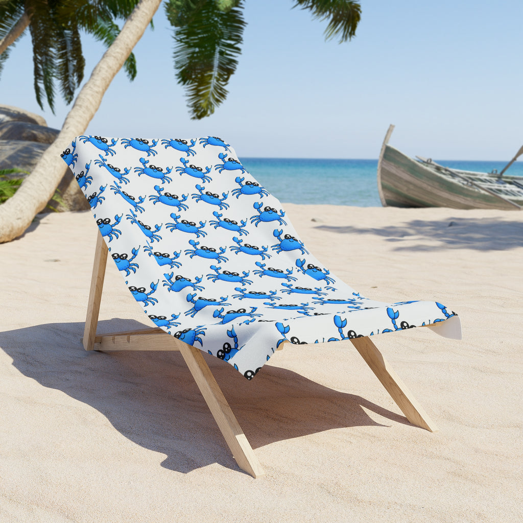 Blue Crab Pattern Beach Towel — Cute Coastal Beach Towel for Summer & Tropical Getaways
