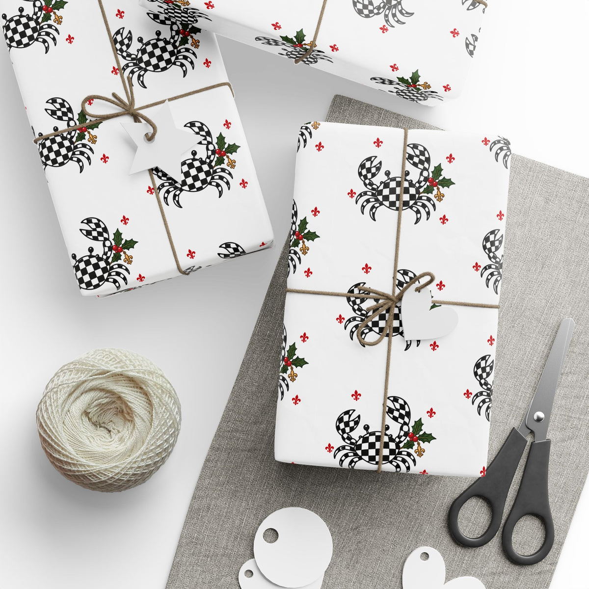 Cajun Christmas Checkered Crab Wrapping Paper-8