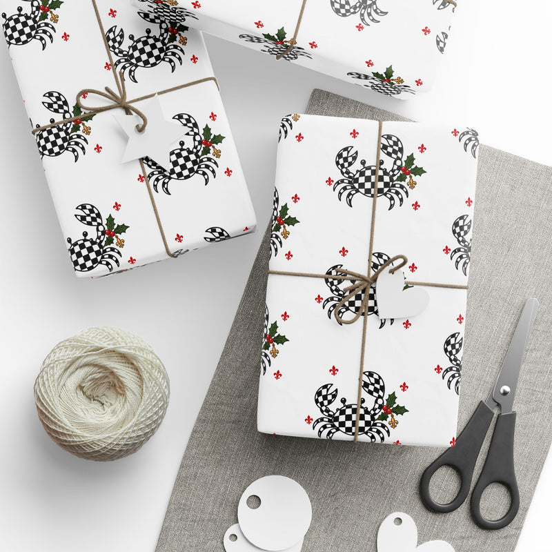 Cajun Christmas Checkered Crab Wrapping Paper-zoom-