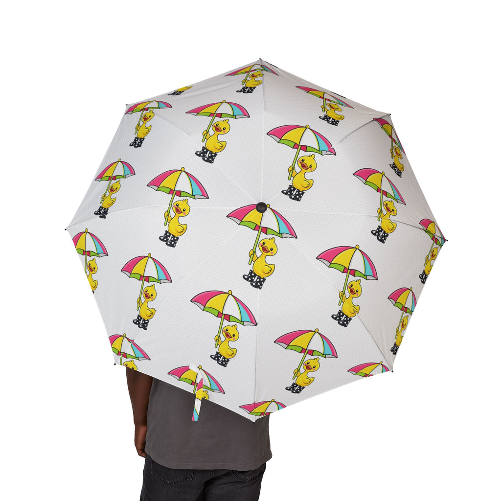 Foldable Umbrella — Cute Yellow Duck with Rainbow Beach Umbrella Pattern