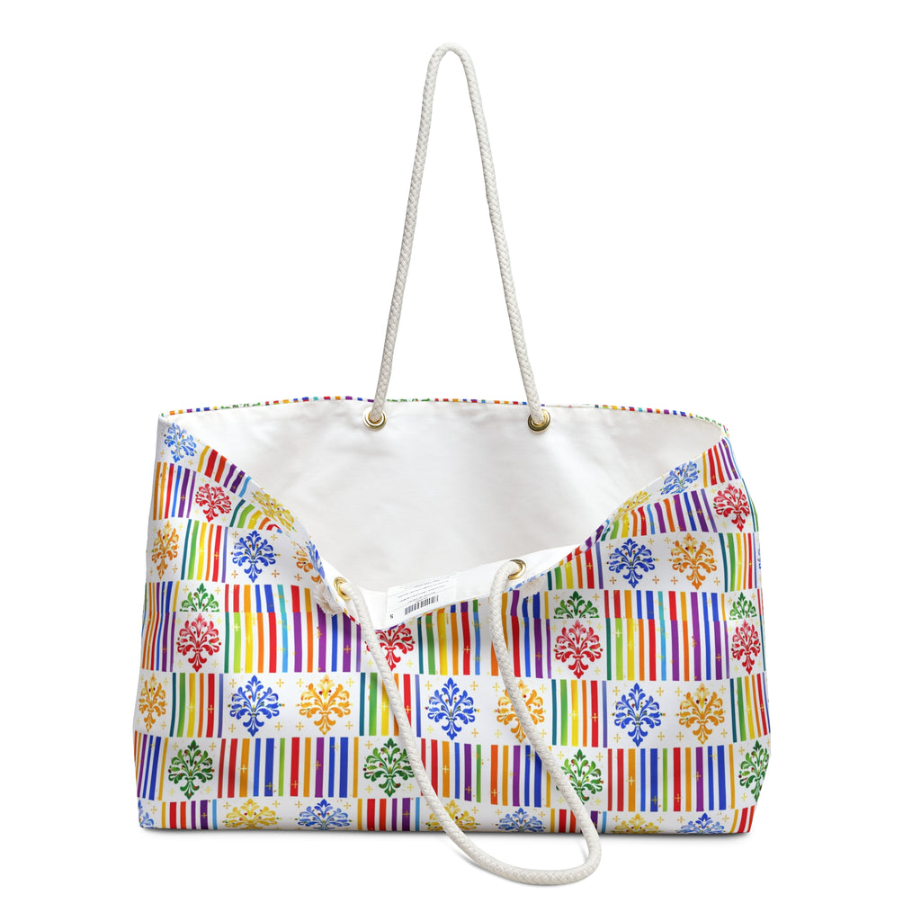 Colorful Striped Floral Weekender Bag – Large Travel Tote for Beach & Weekend Getaways