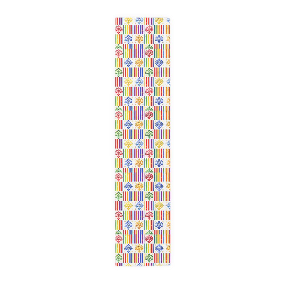 Colorful Stripes & Floral Pattern Table Runner — Cotton-Poly Decorative Dining Accent