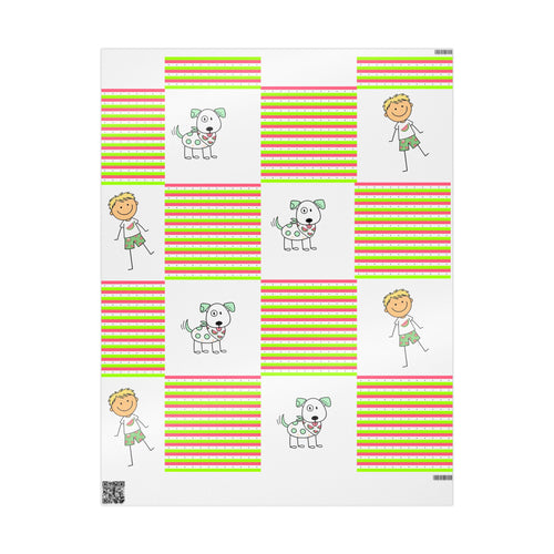 A boy and his dog summertime fun gift wrap — Playful Green and  Pink Wrapping Paper for Children's Birthdays