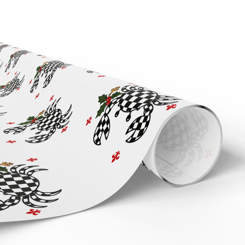 Cajun Christmas Checkered Crab Wrapping Paper-zoom-
