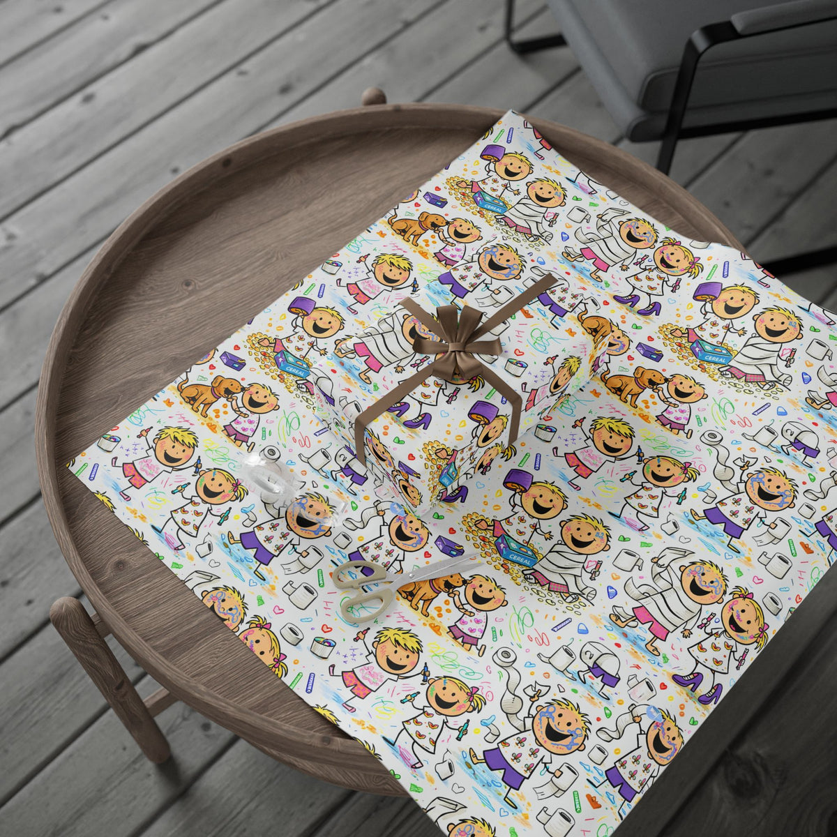 Wrapping Paper Roll — Colorful Kids Doodle Pattern, Fun Birthday & Party Gift Wrap