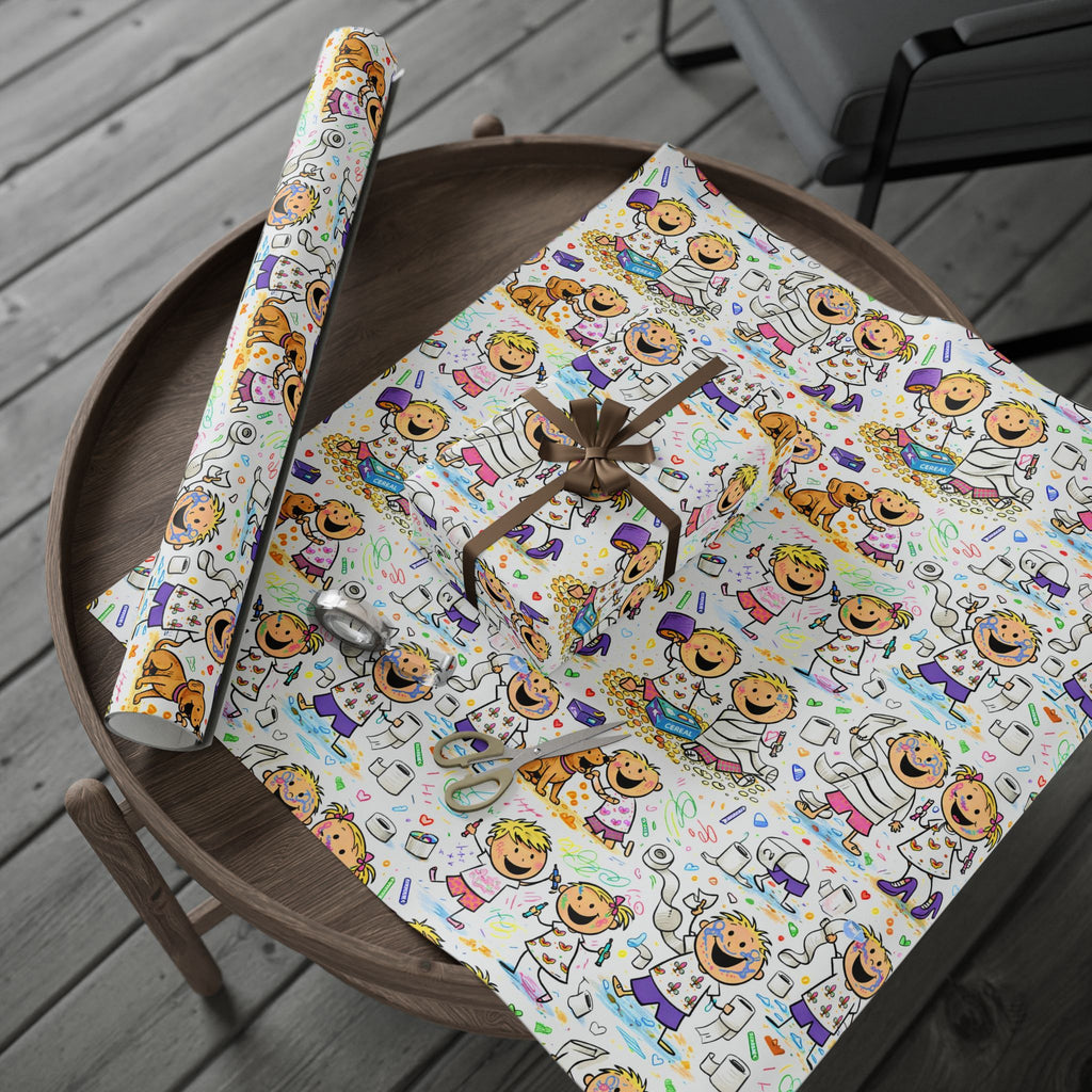 Wrapping Paper Roll — Colorful Kids Doodle Pattern, Fun Birthday & Party Gift Wrap