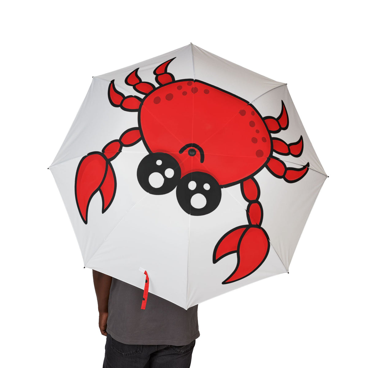 Cute Red Crab Foldable Umbrella — Compact Semi-Automatic Rain Umbrella