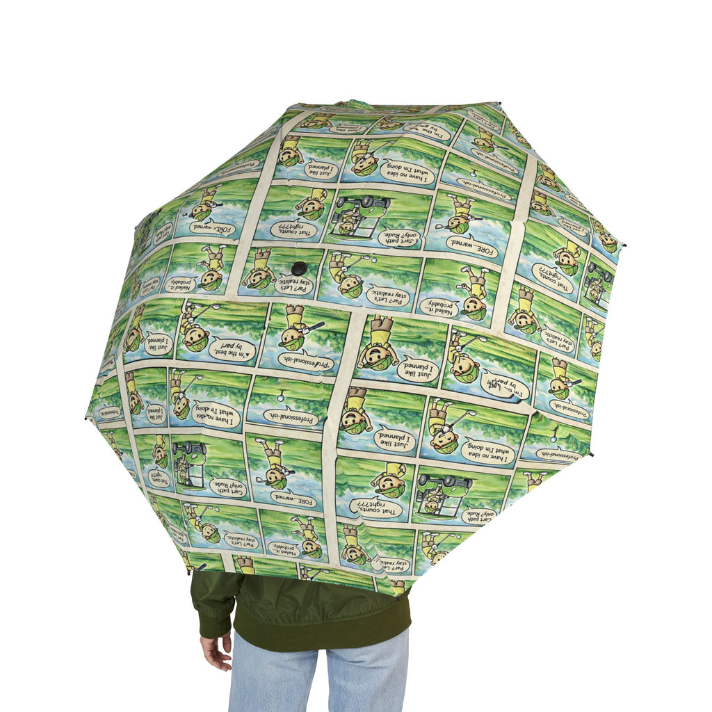 Compact Foldable Umbrella — Green Comic Strip Pattern, Semi‑Automatic Travel Umbrella
