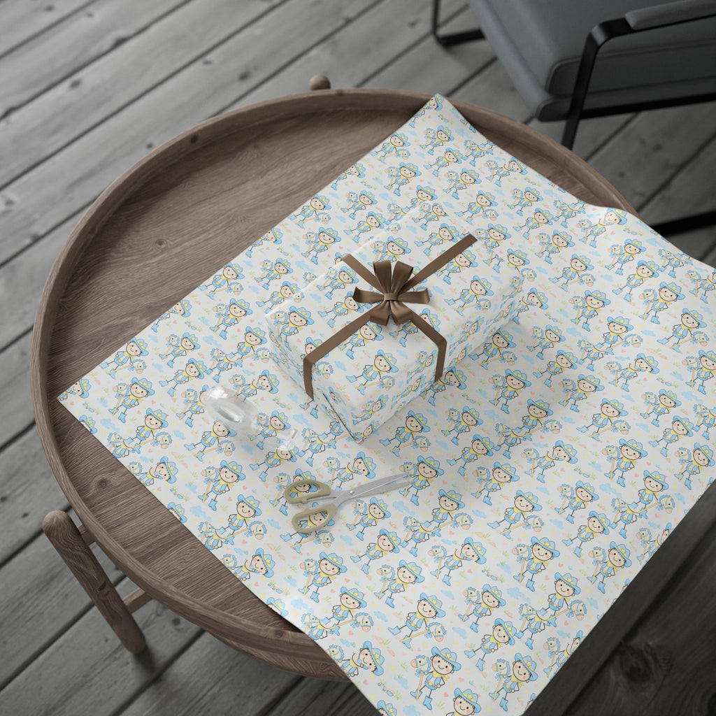 Cute Baby Shower Wrapping Paper – Blue Stork & Baby Pattern