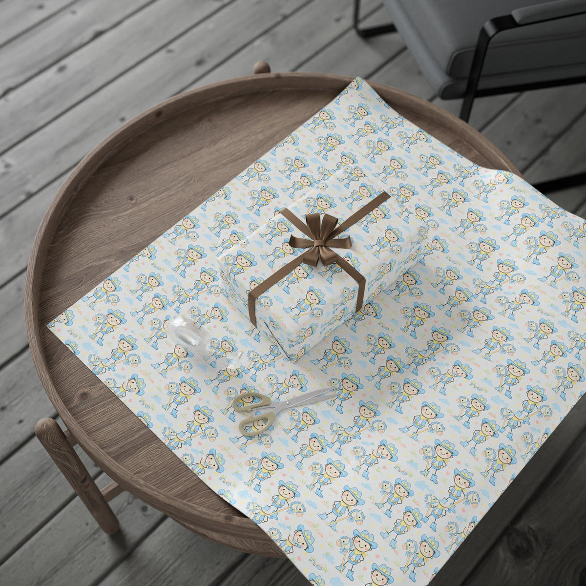 Cute Baby Shower Wrapping Paper – Blue Stork & Baby Pattern