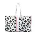 Cow Print Weekender Bag — Black & White Pattern with Pink Stripe