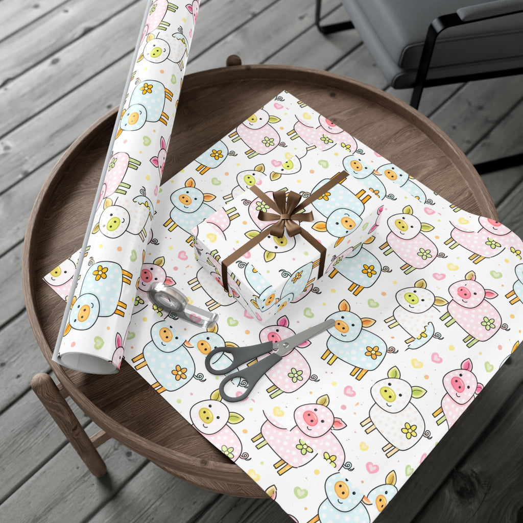 Pig Pattern Gift Wrap Paper – Cute Pastel Farm Animal Wrapping Roll