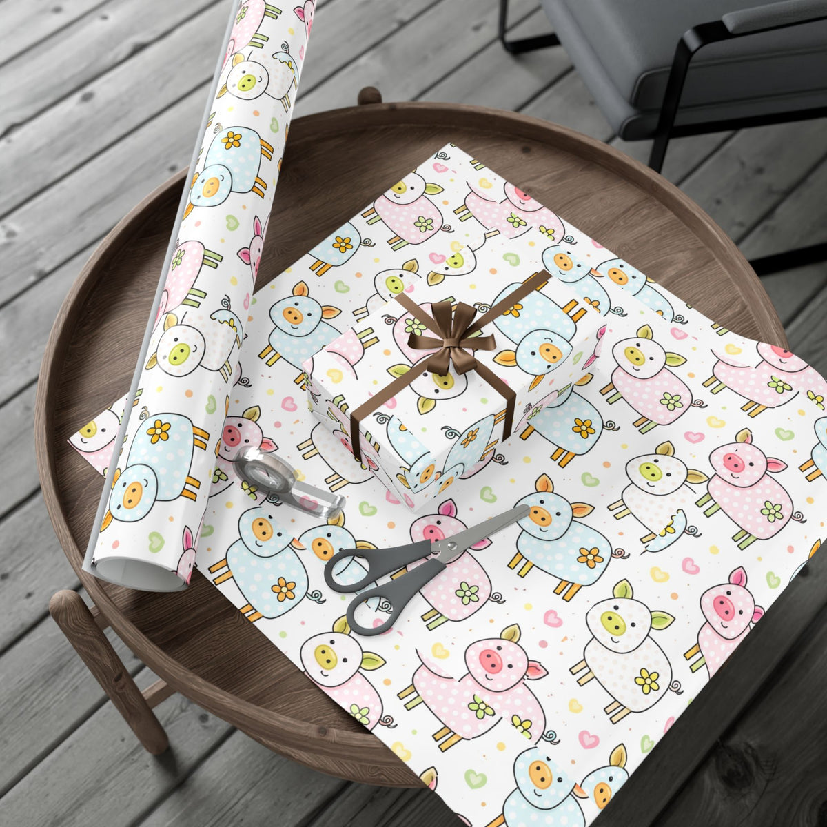 Pig Pattern Gift Wrap Paper – Cute Pastel Farm Animal Wrapping Roll