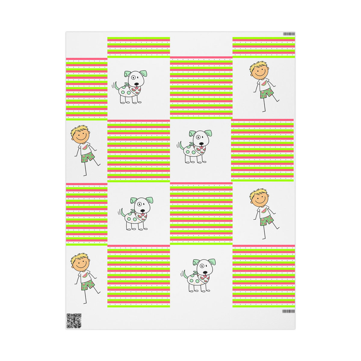 A boy and his dog summertime fun gift wrap — Playful Green and  Pink Wrapping Paper for Children's Birthdays