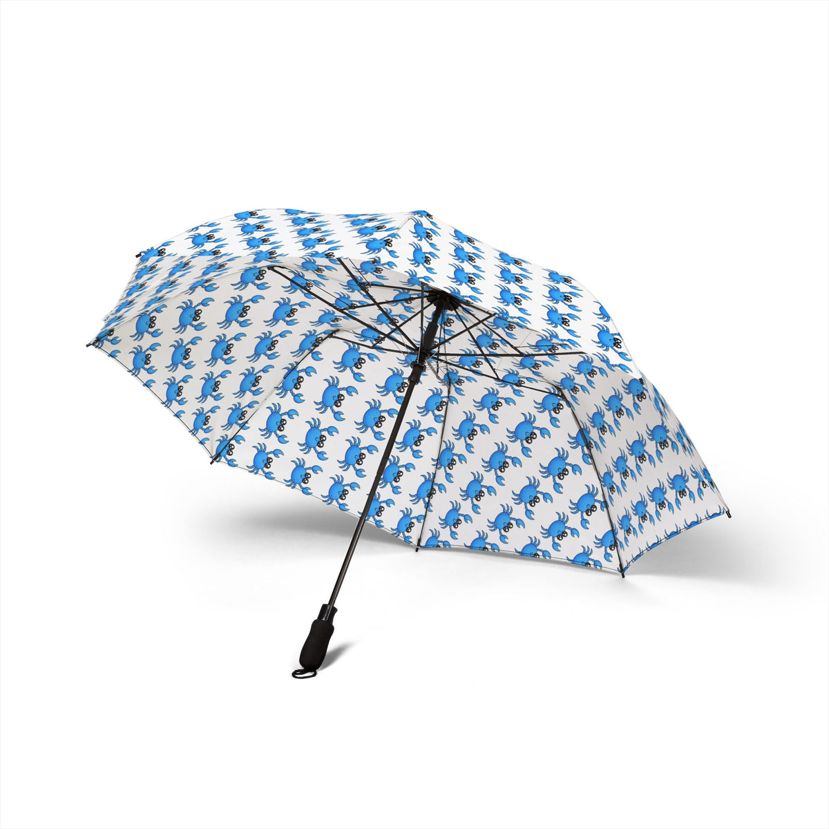 Foldable Umbrella — Blue Crab Pattern Compact Rain Umbrella