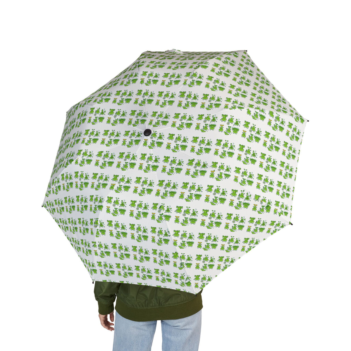 Foldable Umbrella — Rainy Day Frogs Pattern Compact Semi‑Automatic Rain Umbrella
