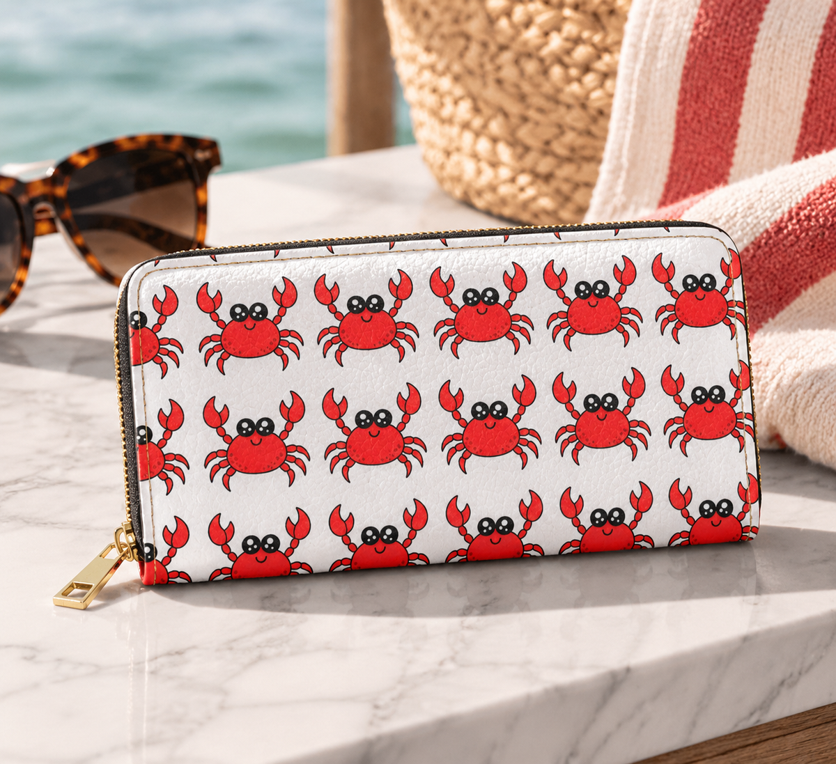 Red Crab Zipper Wallet