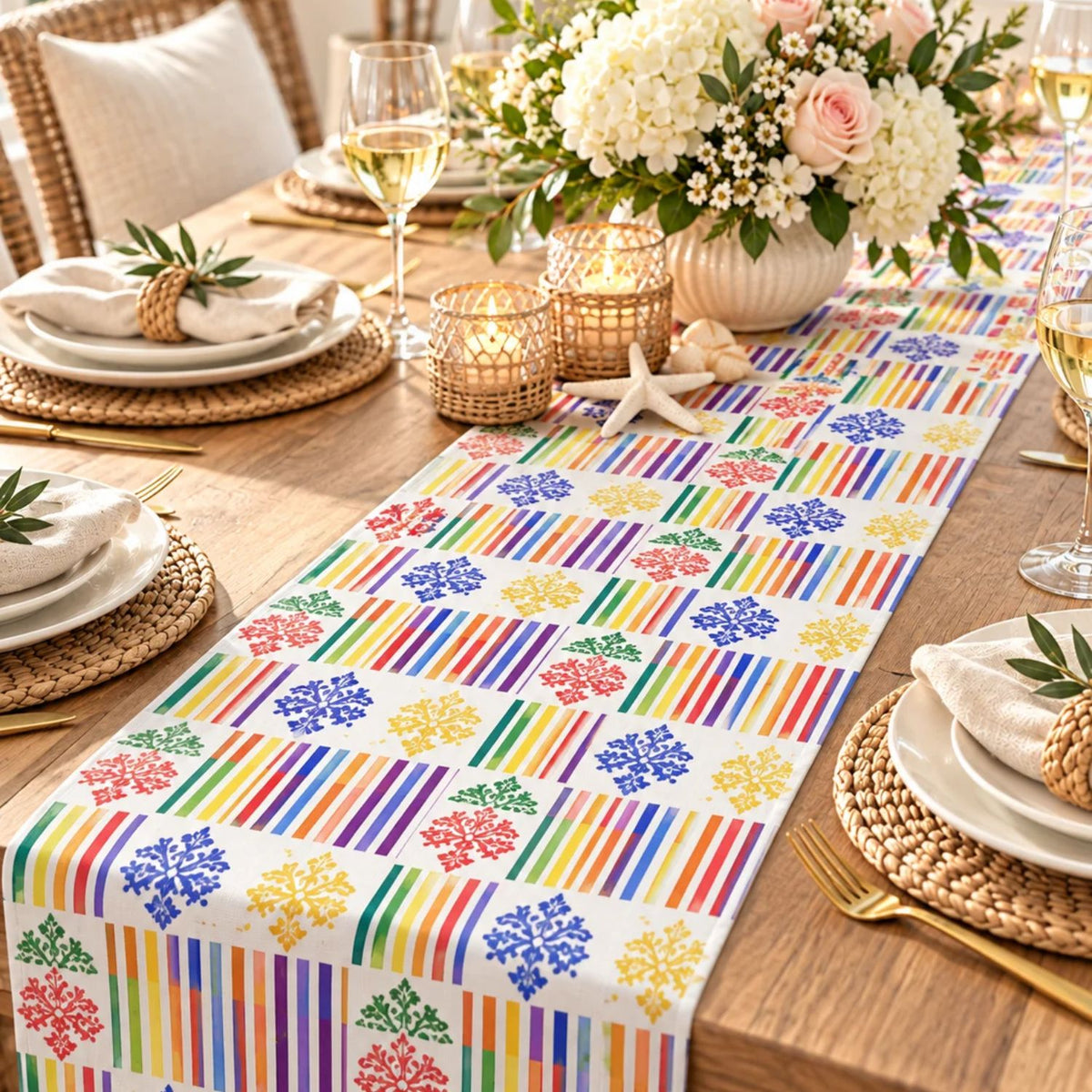 Striped Floral Table Runner