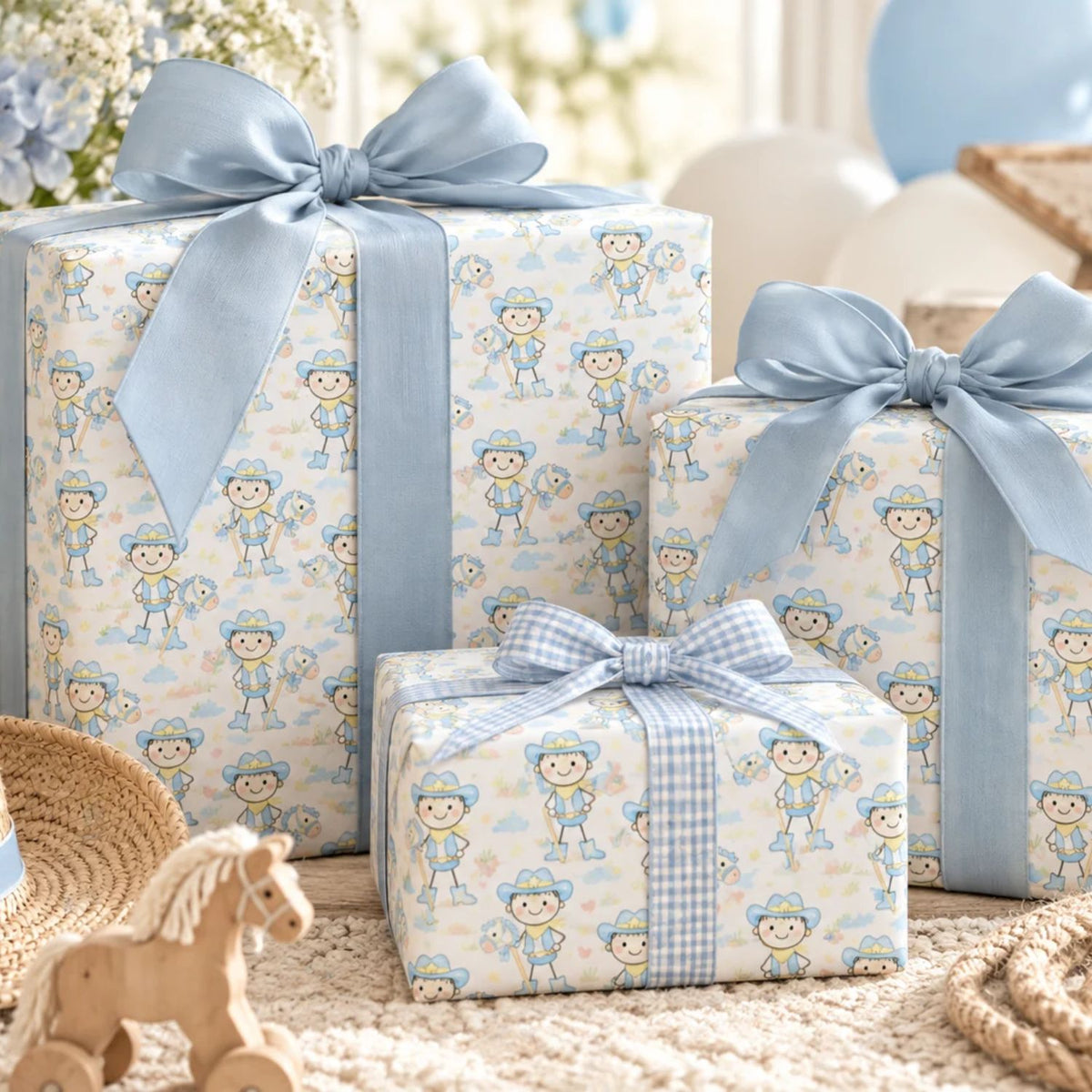 Blue Stork Baby Shower Wrapping Paper