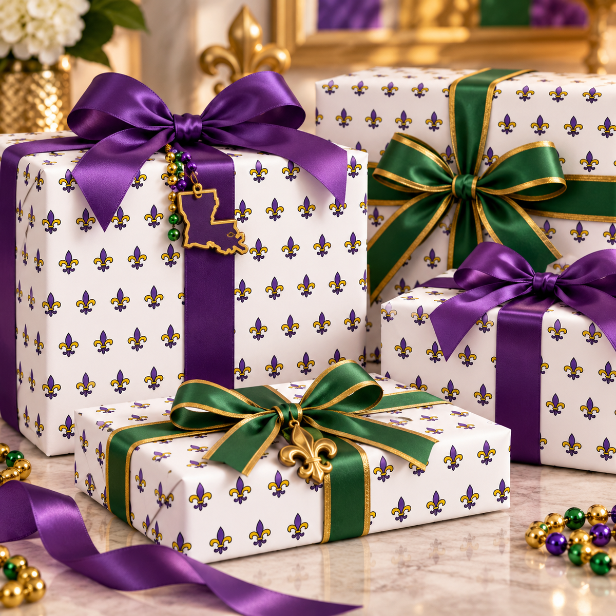 Purple & Gold Fleur-de-Lis Wrapping Paper