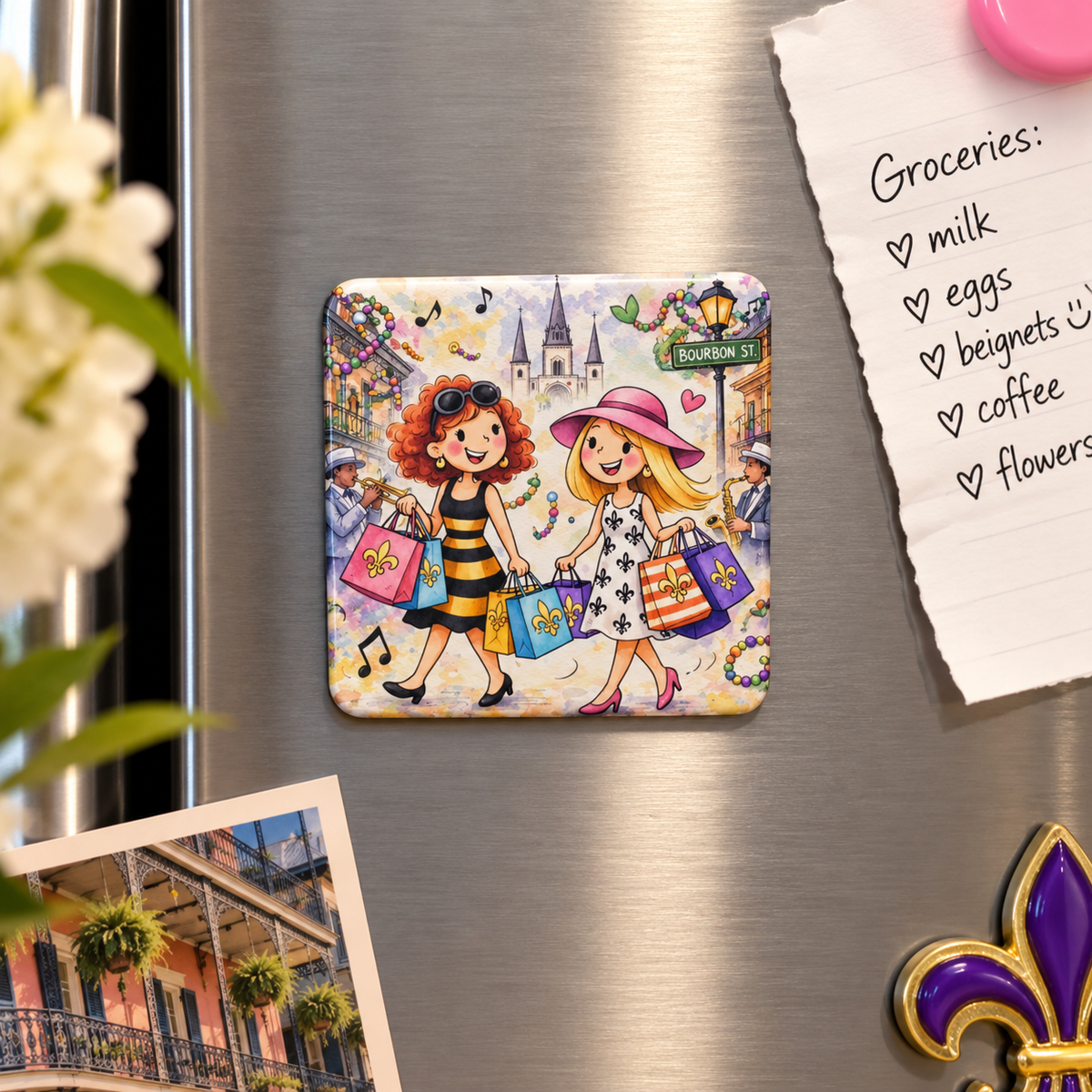 Shopping Friends Square Magnet