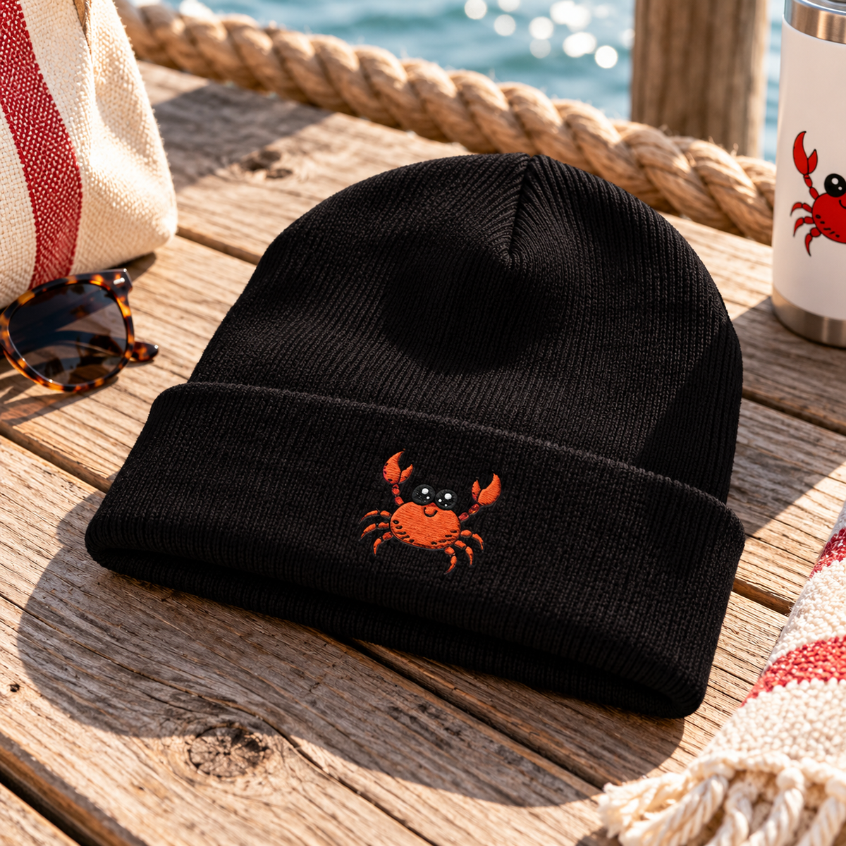 Embroidered Crab Beanie