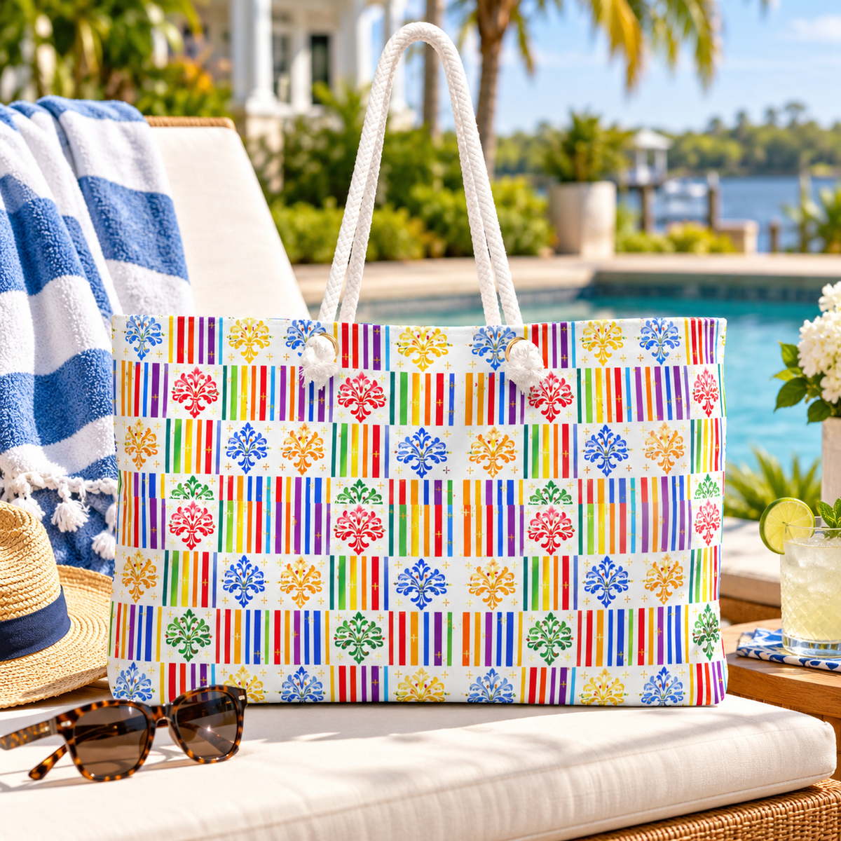 Striped Floral Weekender Bag